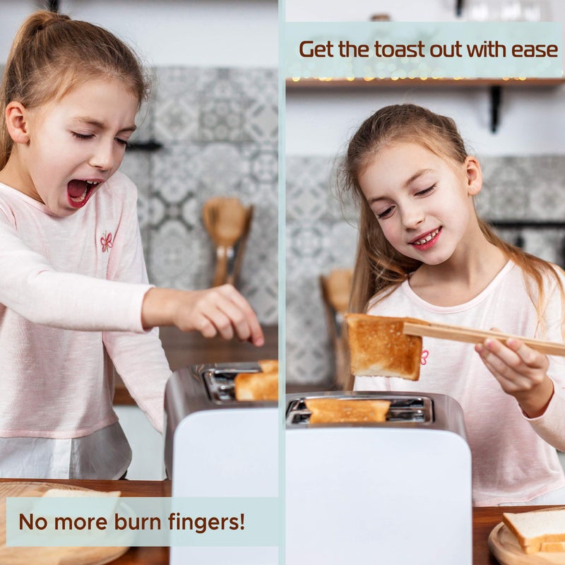 THREE WAY CUT Toaster Tongs With Magnet | Kitchen Utensils For Cooking and Holding Toast Bacon Muffin Bagel Bread | 8 Inch Long Natural Non Toxic Bamboo - Image 2